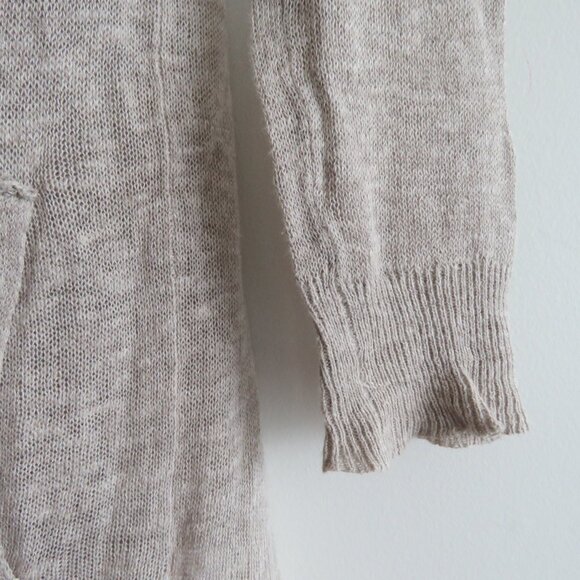 WHITE + WARREN Linen Knit Open Front Hooded Cardigan in Oatmeal Beachy Coastal - Picture 5 of 12
